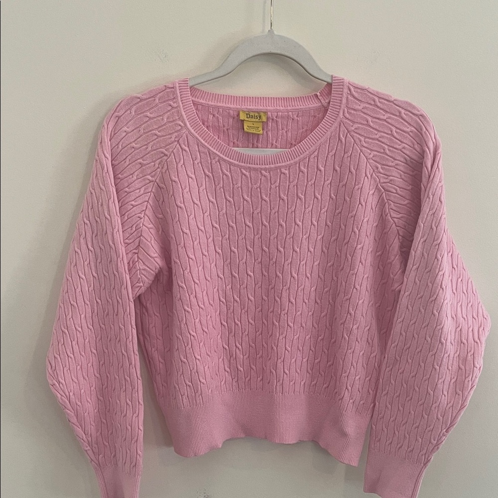Vintage Daisy Cable Knit Pink Sweater Crewneck Preppy‎ Y2K Collegiate Academia